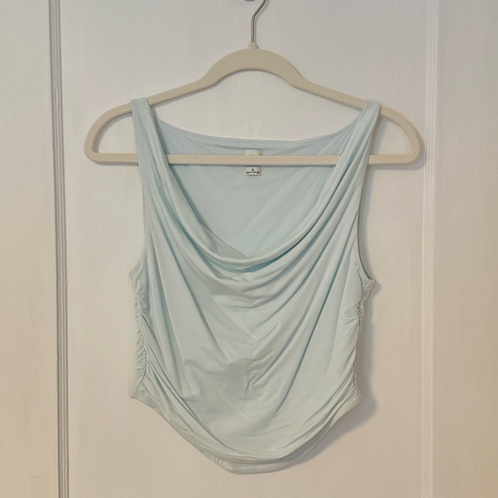 Express Light Blue Draped Tank Top